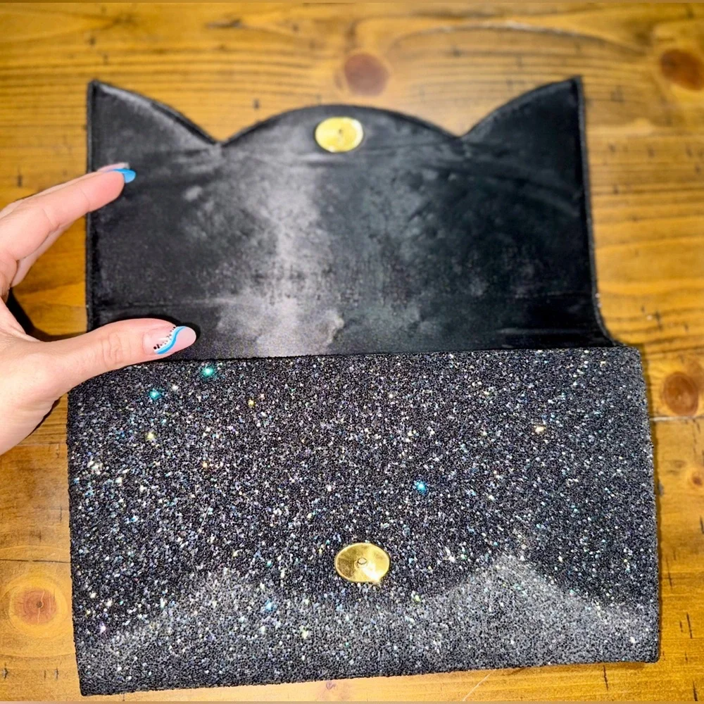 Vintage Lennox Black Glitter Clutch Evening Bag Y2K Party Sparkle Chic‎